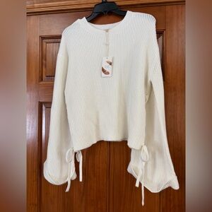 NWT Cozy cream  Knit Sweater with Tie Details